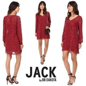 Jack by BB Dakota Chae Floral Burnout Long Sleeve Slip Dress in Burgundy…
